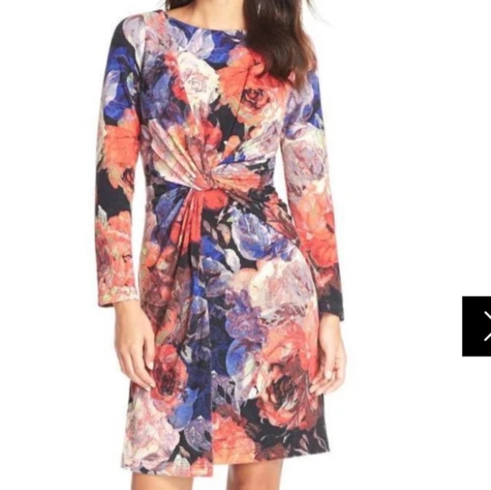 ADRIANNA PAPELL Women's Multi-color Knot Front Sheath Dress. 4